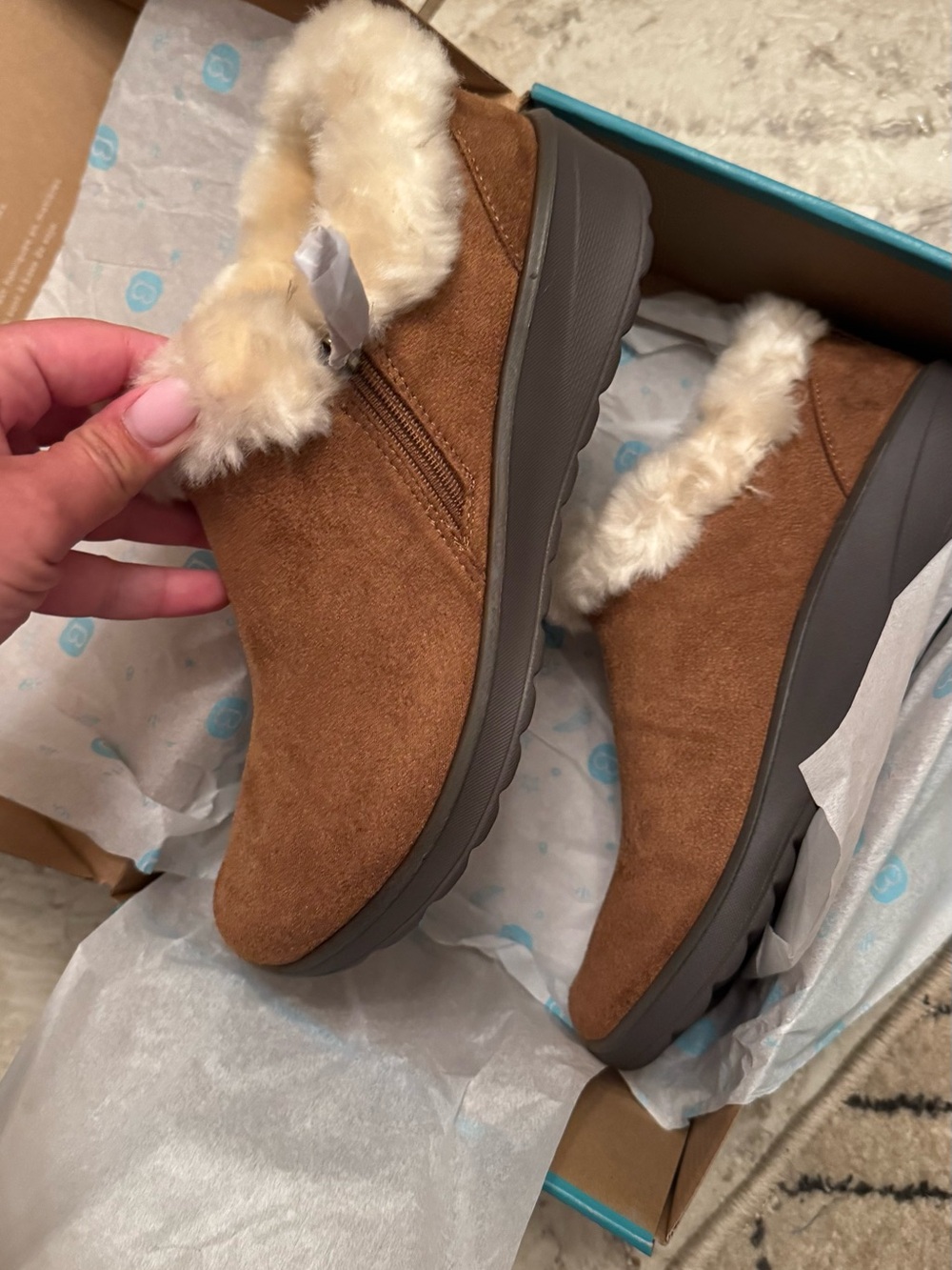 Bzees Chestnut Faux-Suede Fur-Lined Slip-On Booties
